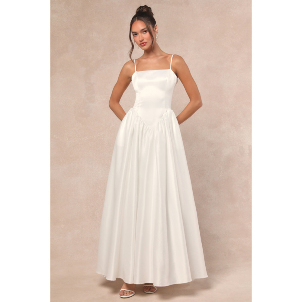 Lulus Bria White Basque Waist Maxi Dress - Size L